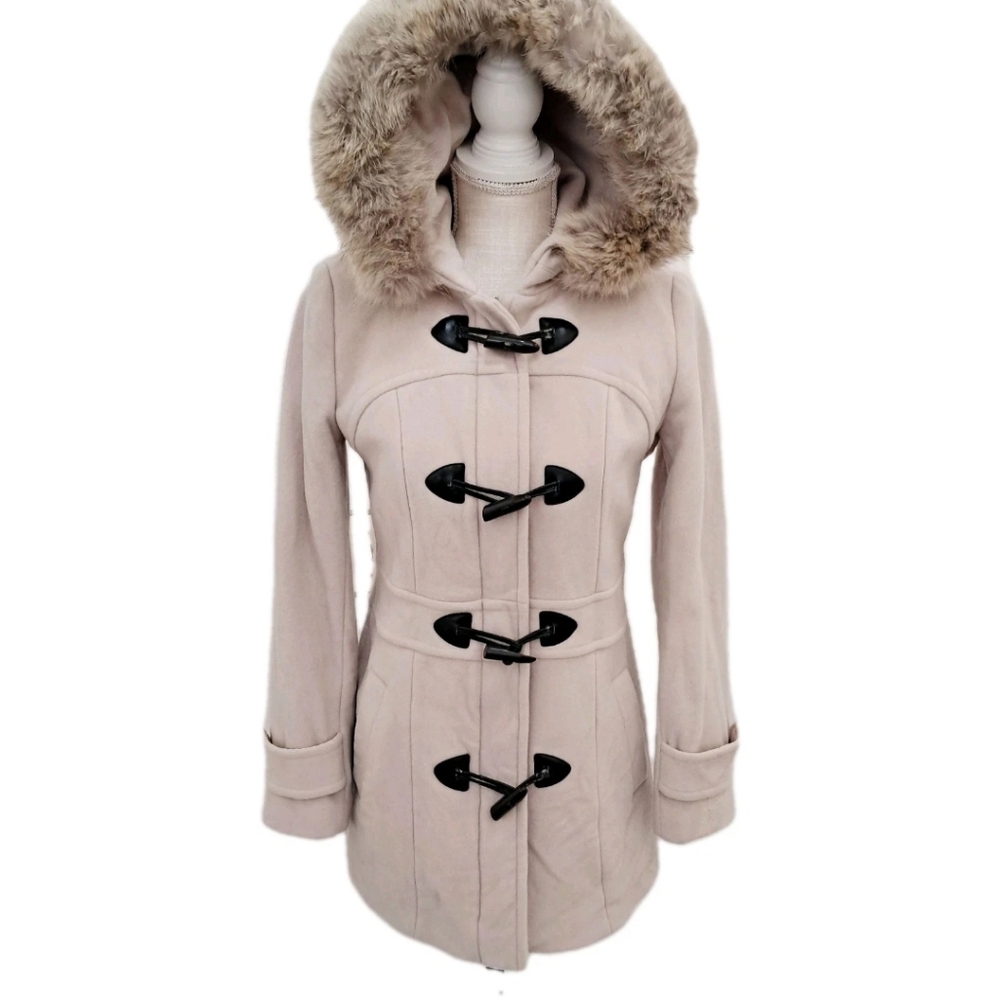 Marc New York Wool Cashmere Coyote Fur Trimmed Hooded Duffle Coat *See Descript